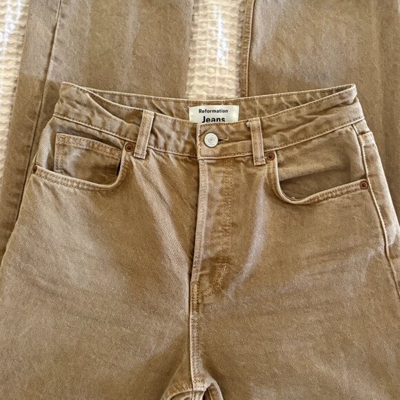 New NWOT Reformation Cynthia High Rise Straight Jeans Marzipan 26 - Picture 5 of 7